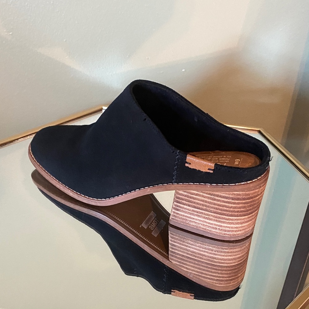TOMS Black Suede Clogs with Wooden Heel - Picture 9 of 9